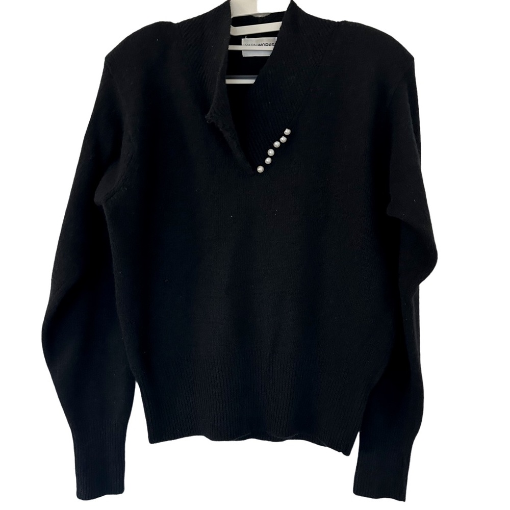 YarnWorks Padded Shoulder Lambswool Angora Sweater Black Pullover Women’s Size M